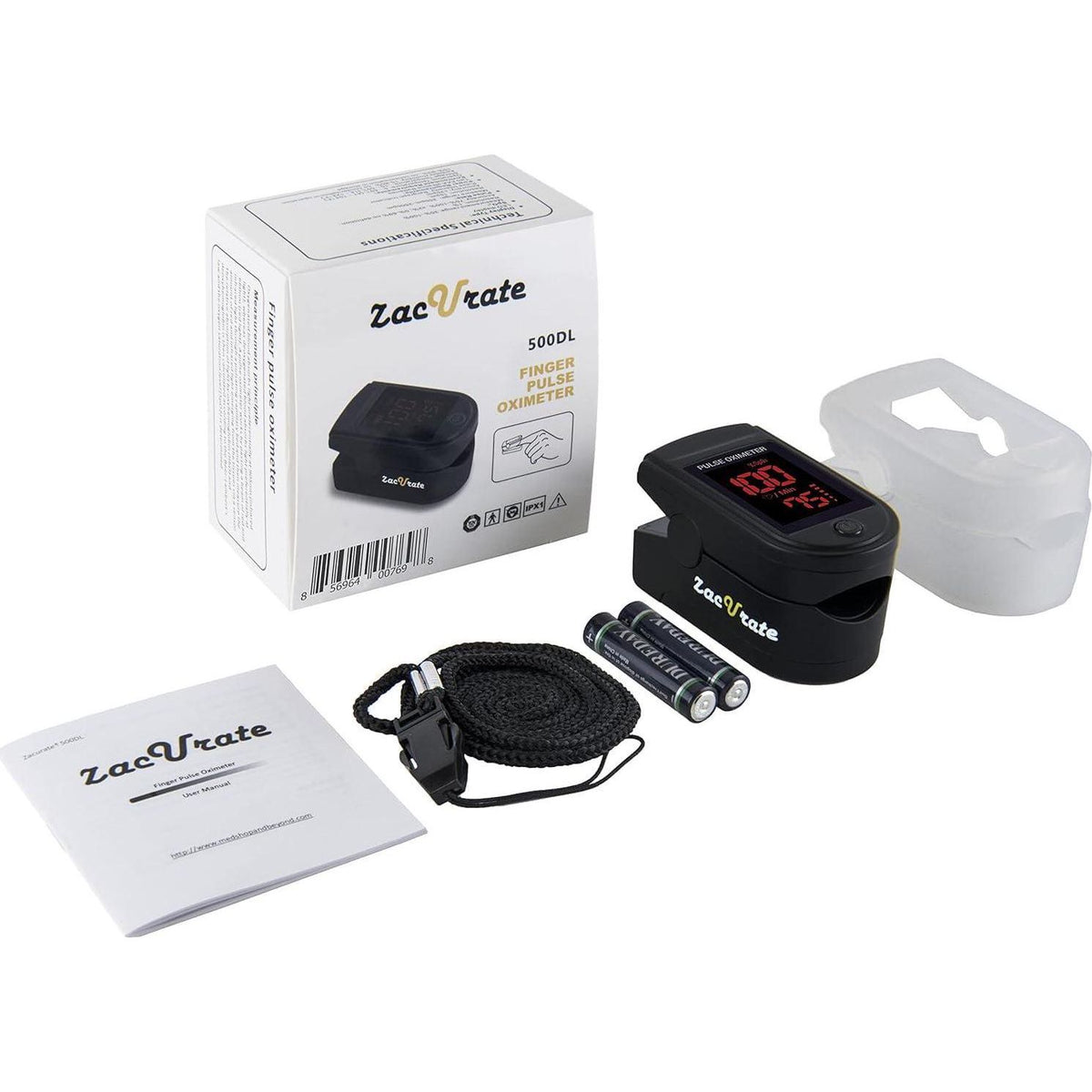 Zacurate Zacurate Pro Series 500DL Fingertip Pulse Oximeter Blood Oxygen Saturation Monitor With Silicone Cover, Batteries And Lanyard (Royal Black)