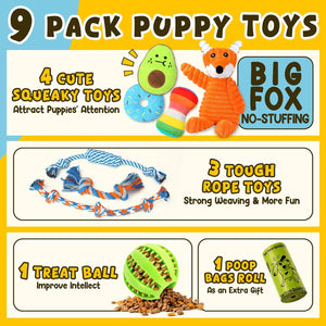 Zeaxuie Puppy Chew Toys 9 Pack for Teething Small Dogs Squeaky Balls and Rope Toys Set