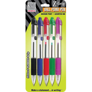 Zebra Pen Z-Grip Ballpoint Retractable Pen, 1.0mm, Assorted, 5-Pack,