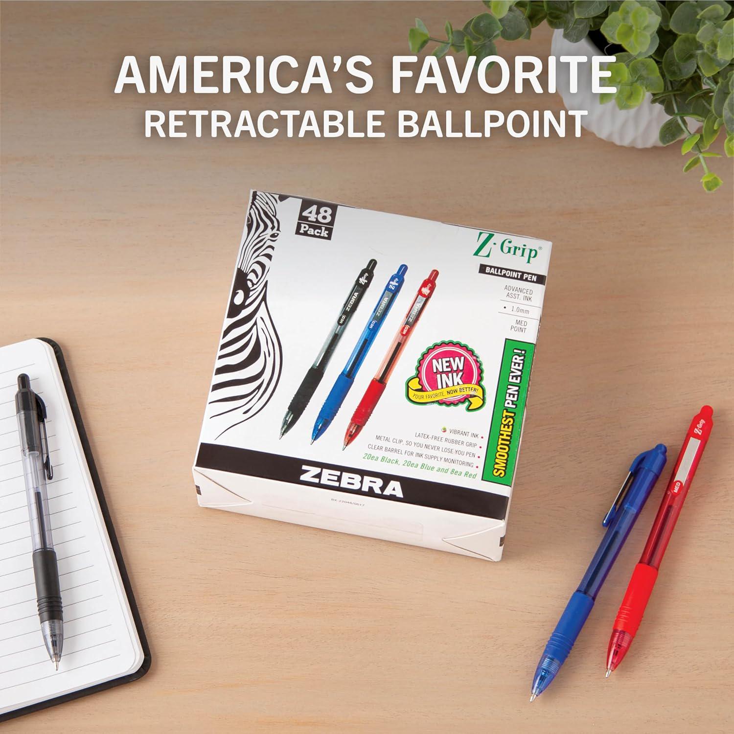 Zebra Pen Z-Grip Retractable Ballpoint Pen, Medium Point, 1.0mm, Assorted Business Colors, 48 Pack - (Case Of 6, 288 Count Total),