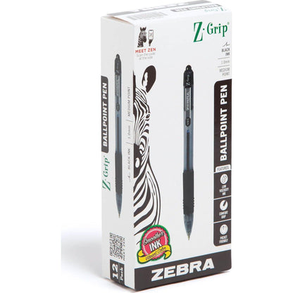 Zebra Pen Z-Grip Retractable Ballpoint Pen, Medium Point, 1.0mm, Black Ink, 12-Count,