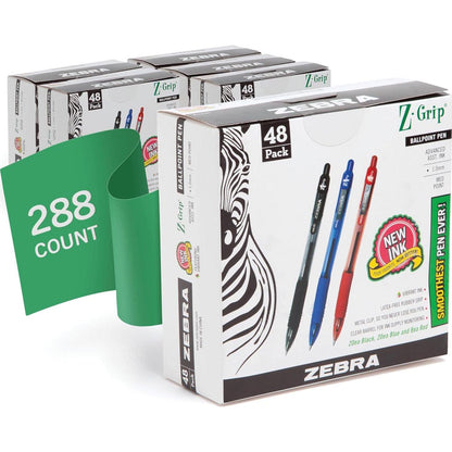 Zebra Pen Z-Grip Retractable Ballpoint Pen, Medium Point, 1.0mm, Assorted Business Colors, 48 Pack - (Case Of 6, 288 Count Total),