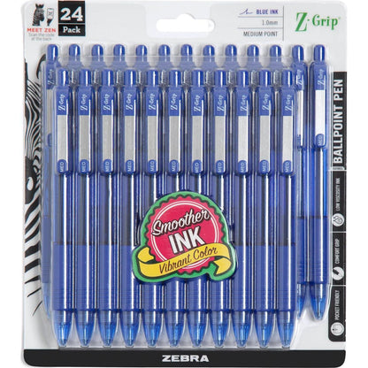 Zebra Pen Z-Grip Retractable Ballpoint Pen, Medium Point, Blue Ink, 24-Pack, Model Number: 12225,