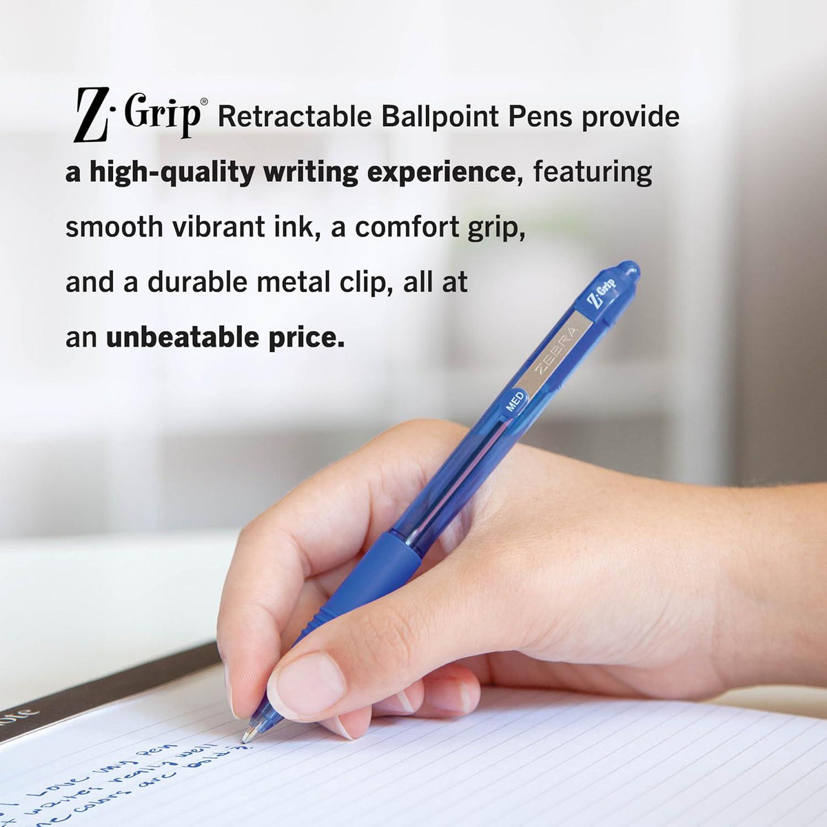 Zebra Pen Z-Grip Retractable Ballpoint Pen, Medium Point, 1.0mm, Blue Ink, (Pack Of 6, 288 Count Total),