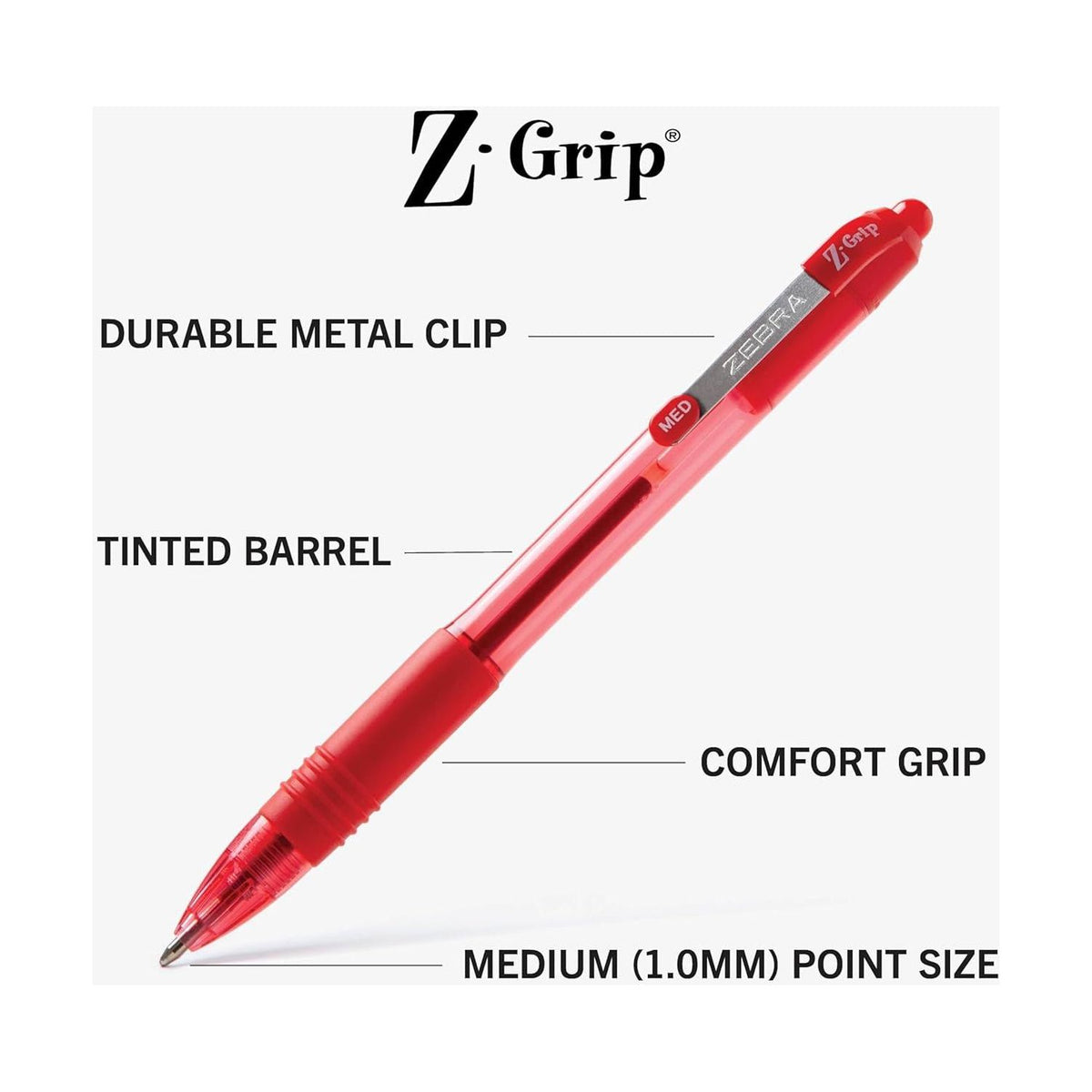 Zebra Pen Z-Grip Retractable Ballpoint Pen, Medium Point, Red Ink (Pack Of 1, 18 Count Total),