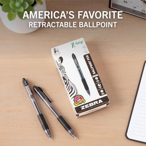 Zebra Pen Z-Grip Retractable Ballpoint Pen, Medium Point, 1.0mm, Black Ink, 12-Count,