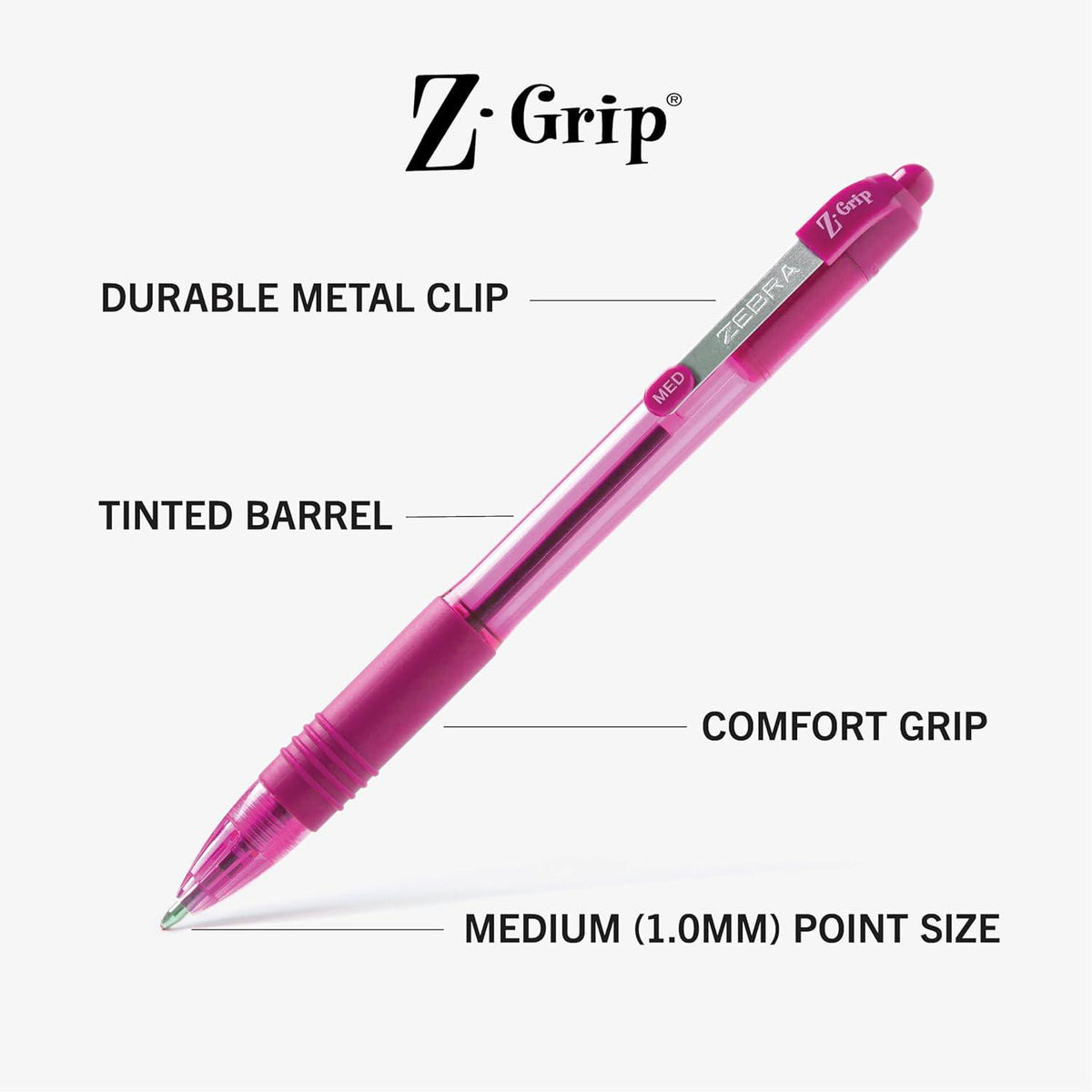 Zebra Pen Z-Grip Retractable Ballpoint Pen, Medium Point, 1.0mm, Assorted Fashion Colors, 7-Pack (22276),