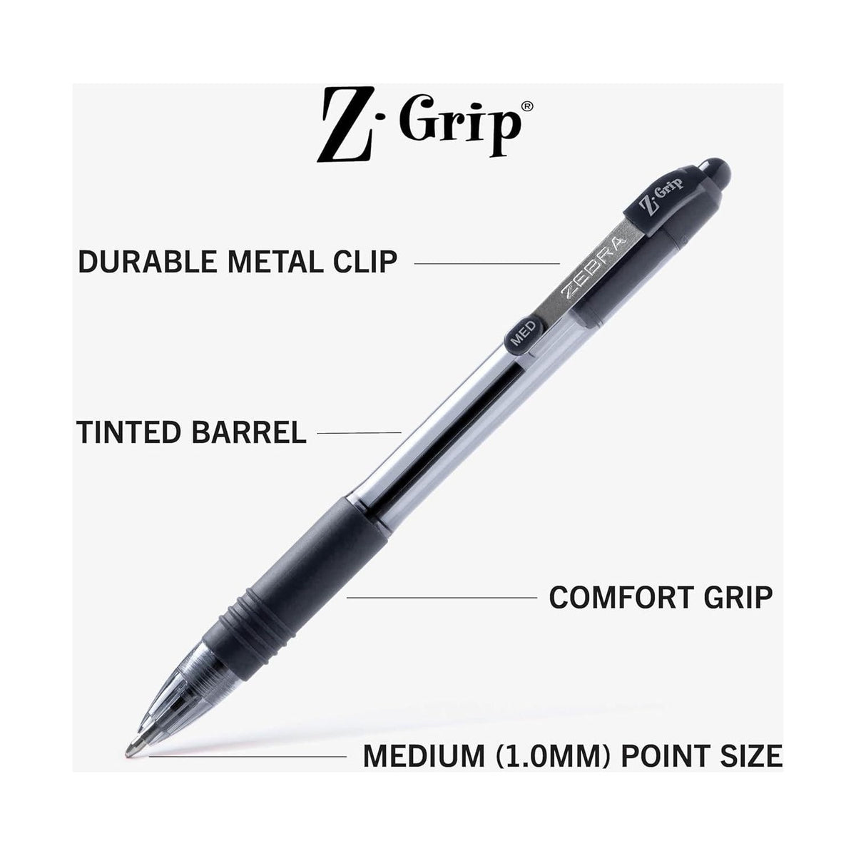 Zebra Pen Z-Grip Retractable Ballpoint Pen, Medium Point, Black Ink, Model Number: 22218, 18-Pack (22218),