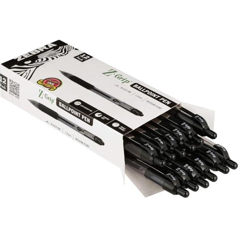 Zebra Pen Z-Grip Retractable Ballpoint Pen, Medium Point, 1.0mm, Black Ink, 12-Count,
