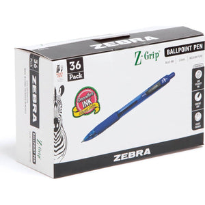 Zebra Pen Z-Grip Retractable Ballpoint Pen, Medium Point, 1.0mm, Blue Ink, 36-Pack,