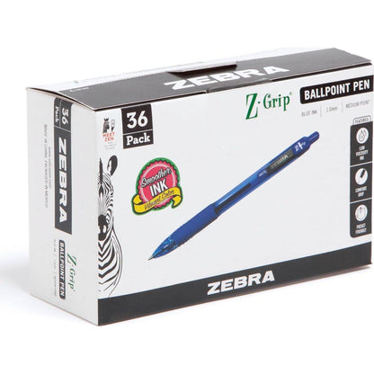Zebra Pen Z-Grip Retractable Ballpoint Pen, Medium Point, 1.0mm, Blue Ink, 36-Pack,