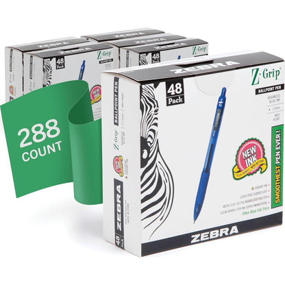 Zebra Pen Z-Grip Retractable Ballpoint Pen, Medium Point, 1.0mm, Blue Ink, (Pack Of 6, 288 Count Total),