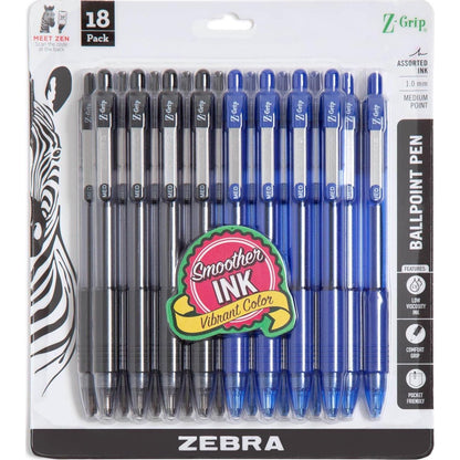 Zebra Pen Z-Grip Retractable Ballpoint Pen, Medium Point, Assorted Business Colors, 18-Pack, Model Number: 22018amz,