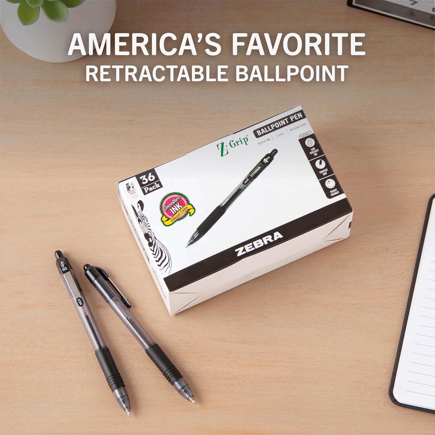 Zebra Pen Z-Grip Retractable Ballpoint Pen, Medium Point, 1.0mm, Black Ink, 36-Pack,