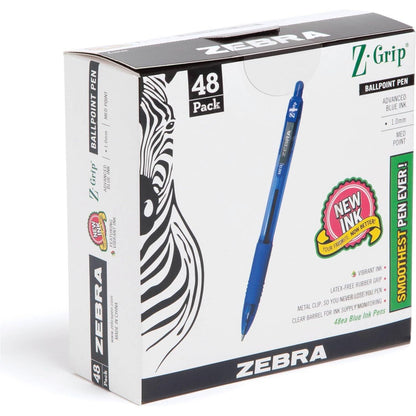 Zebra Pen Z-Grip Retractable Ballpoint Pen, Medium Point, 1.0mm, Blue Ink, 48-Count,