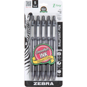 Zebra Pen Z-Grip Retractable Ballpoint Pen, Medium Point, 1.0mm, Black Ink, 5-Pack (22215),