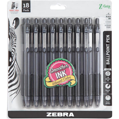 Zebra Pen Z-Grip Retractable Ballpoint Pen, Medium Point, Black Ink, Model Number: 22218, 18-Pack (22218),