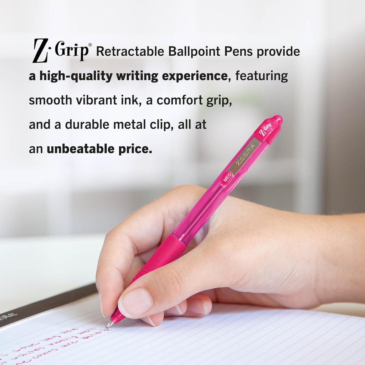 Zebra Pen Z-Grip Retractable Ballpoint Pen, Medium Point, 1.0mm, Assorted Fashion Colors - 18 Pieces (22208),