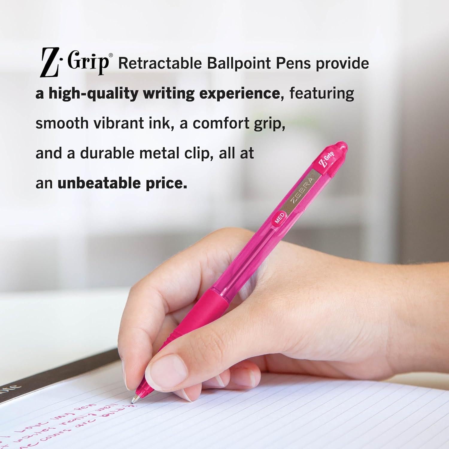 Zebra Pen Z-Grip Retractable Ballpoint Pen, Medium Point, Assorted Fashion Colors, 24-Pack (12223),