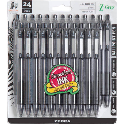 Zebra Pen, Bulk Pack Of 24 BLACK And RED Ink Pens, Z-Grip Retractable Ballpoint Pens Medium Point 1.0 Mm (Black),