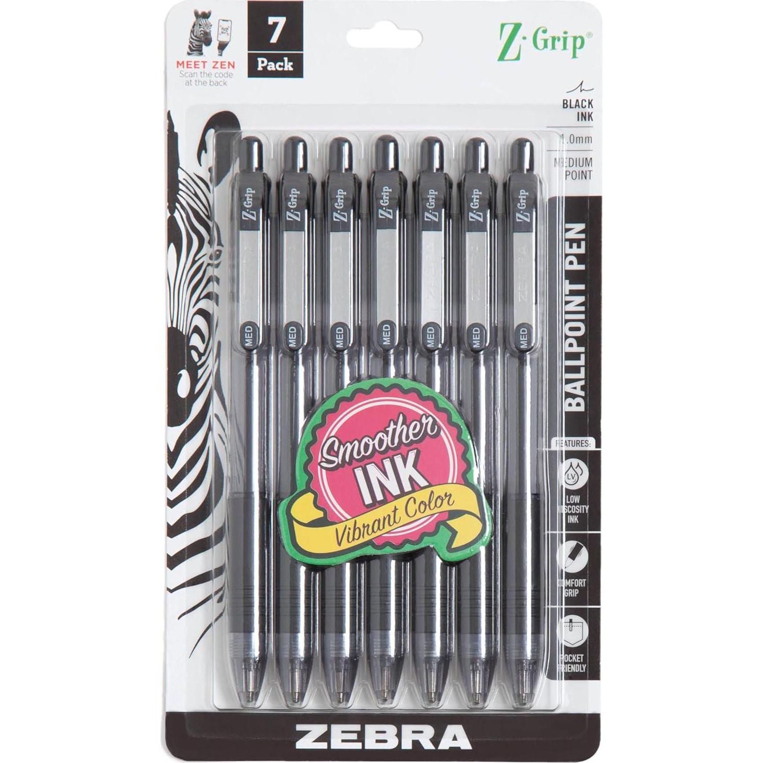 Zebra Z-Grip RT BP Pen, Black, 7 Pack (22271),