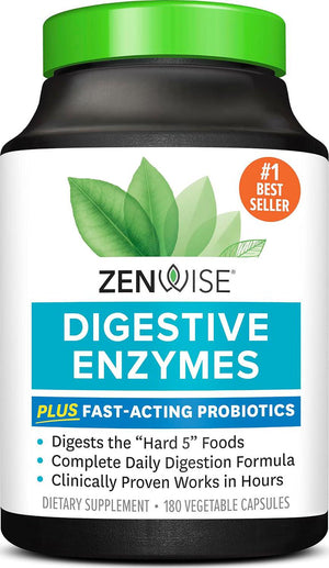 Zenwise Health Digestive Enzymes with Probiotics & Prebiotics, Supports Gut Health, Bloating Relief, 180 Count