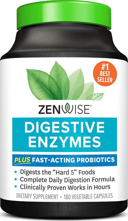 Zenwise Health Digestive Enzymes with Probiotics & Prebiotics, Supports Gut Health, Bloating Relief, 180 Count