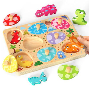 Zeoddler Wooden Dinosaur Egg Puzzle 8 Piece Set Montessori Toy for Toddlers Boys and Girls Ages 3+