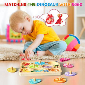 Zeoddler Wooden Dinosaur Egg Puzzle 8 Piece Set Montessori Toy for Toddlers Boys and Girls Ages 3+