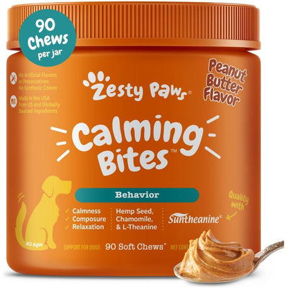 Zesty Paws Calming Chews for Dogs 90 Count Peanut Butter Flavor Stress and Separation Support
