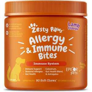 Zesty Paws Dog Allergy Chews Lamb Flavor Relief for Itchy Skin and Seasonal Allergies 90 Ct