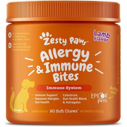 Zesty Paws Dog Allergy Chews Lamb Flavor Relief for Itchy Skin and Seasonal Allergies 90 Ct