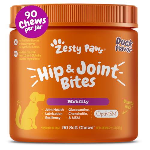 Zesty Paws Hip and Joint Chews for Dogs Duck Flavor 90 Count with Glucosamine Chondroitin MSM for Mobility Support