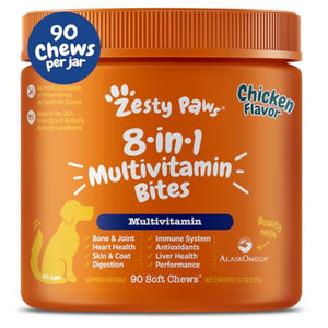 Zesty Paws Multivitamin Chews for Dogs, Joint, Skin, Digestive & Immune Support, Chicken Flavor, 90 Ct