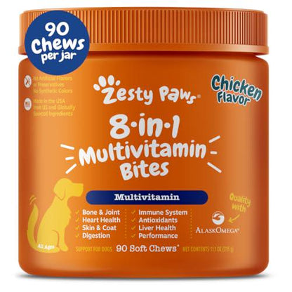 Zesty Paws Multivitamin Chews for Dogs, Joint, Skin, Digestive & Immune Support, Chicken Flavor, 90 Ct