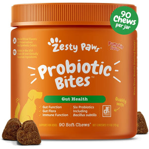 Zesty Paws Dog Probiotic Chews for Digestive Health and Immunity with DE111 Enzyme Support Pumpkin Flavor
