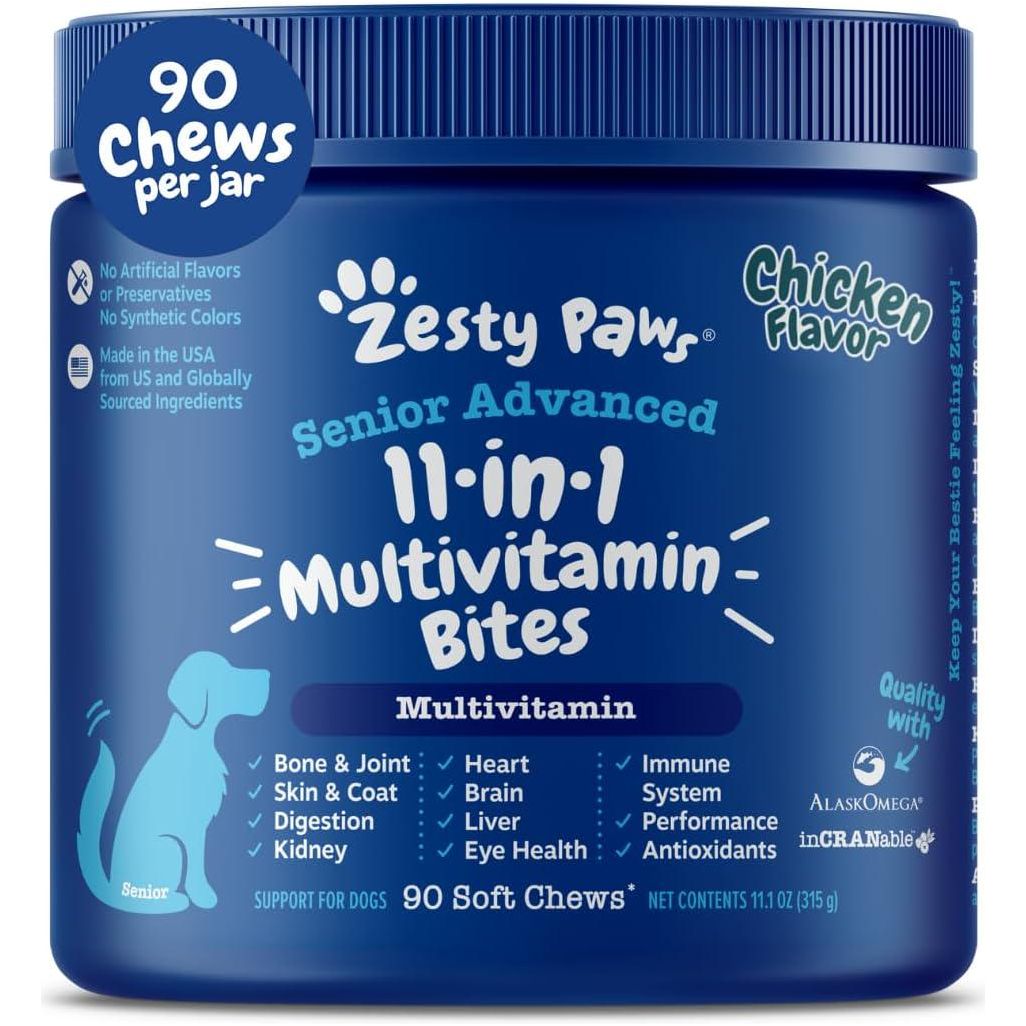 Zesty Paws Senior Dog Multivitamin Treats with Glucosamine and Probiotics Chicken Flavor 90 Count