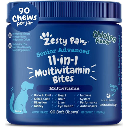 Zesty Paws Senior Dog Multivitamin Treats with Glucosamine and Probiotics Chicken Flavor 90 Count