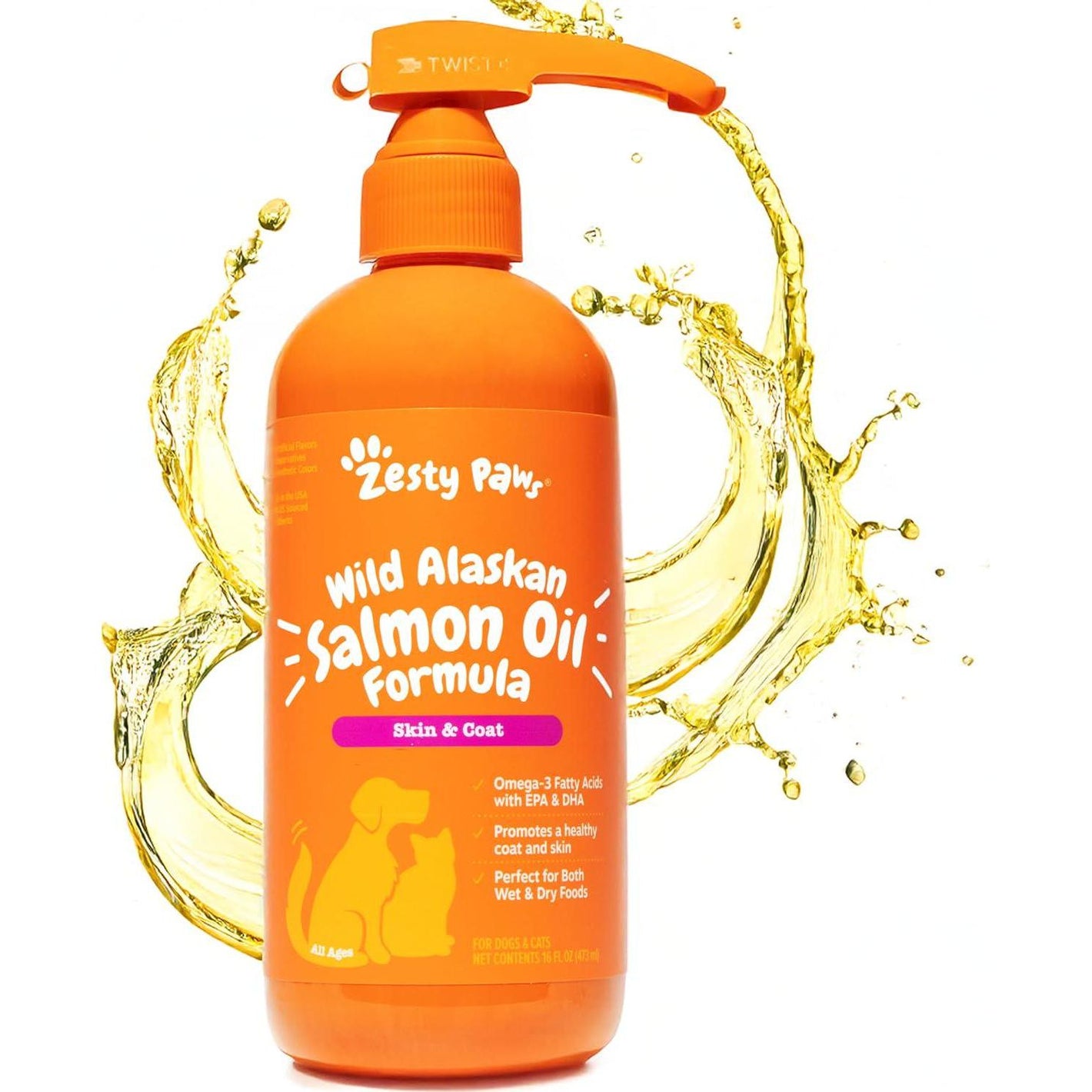 Zesty Paws Omega 3 Oil for Dogs and Cats 16 oz Wild Alaskan Pollock Salmon Blend Skin Coat Support