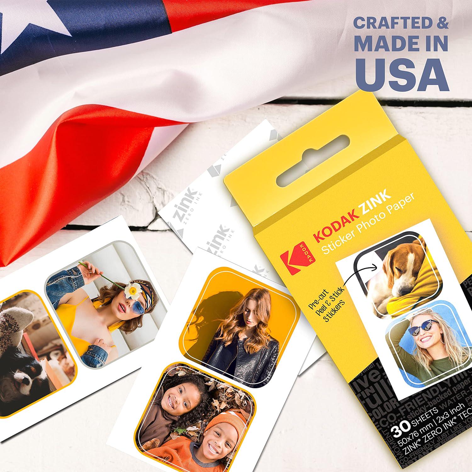 Zink KODAK 2 X3 Premium Pre-Cut Sticker Photo Paper (30 Sheets) Compatible With All KODAK 2x3 Instant Print Products Except Printomatic,