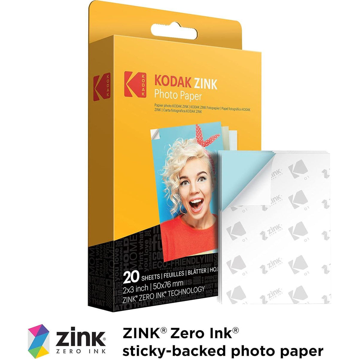 Zink KODAK 2 X3 Premium Photo Paper (20 Sheets) Compatible With KODAK Smile, KODAK Step, PRINTOMATIC,
