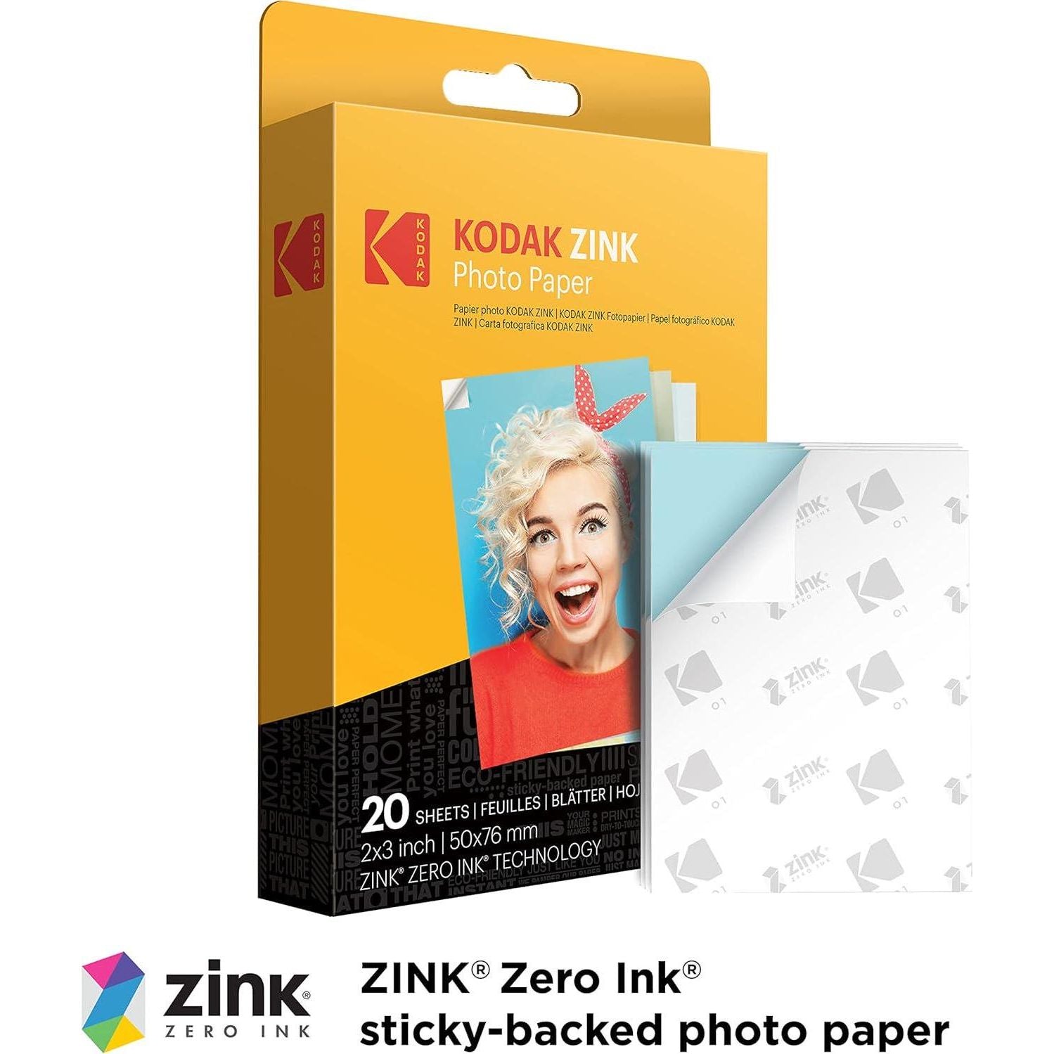 Zink KODAK 2 X3 Premium Photo Paper (20 Sheets) Compatible With KODAK Smile, KODAK Step, PRINTOMATIC,