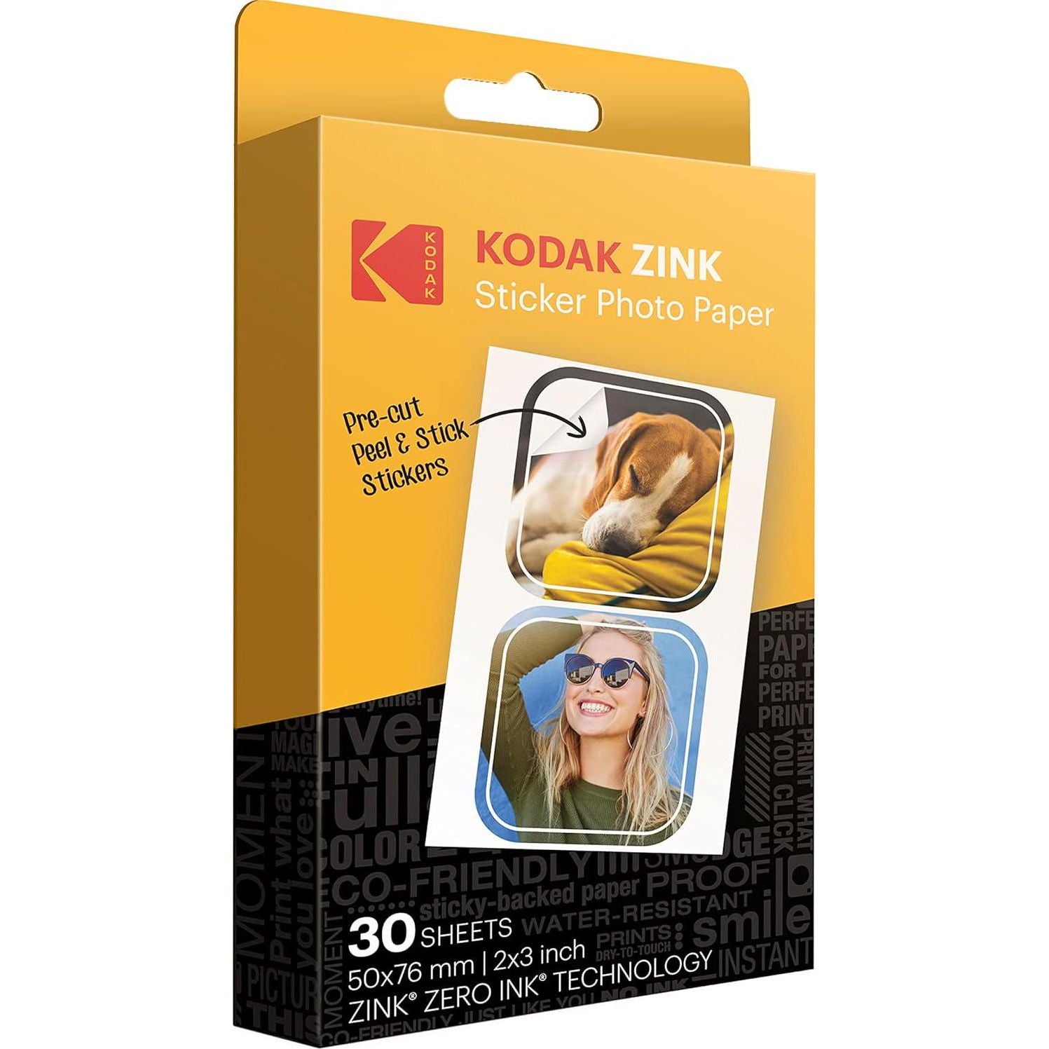 Zink KODAK 2 X3 Premium Pre-Cut Sticker Photo Paper (30 Sheets) Compatible With All KODAK 2x3 Instant Print Products Except Printomatic,