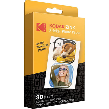 Zink KODAK 2 X3 Premium Pre-Cut Sticker Photo Paper (30 Sheets) Compatible With All KODAK 2x3 Instant Print Products Except Printomatic,