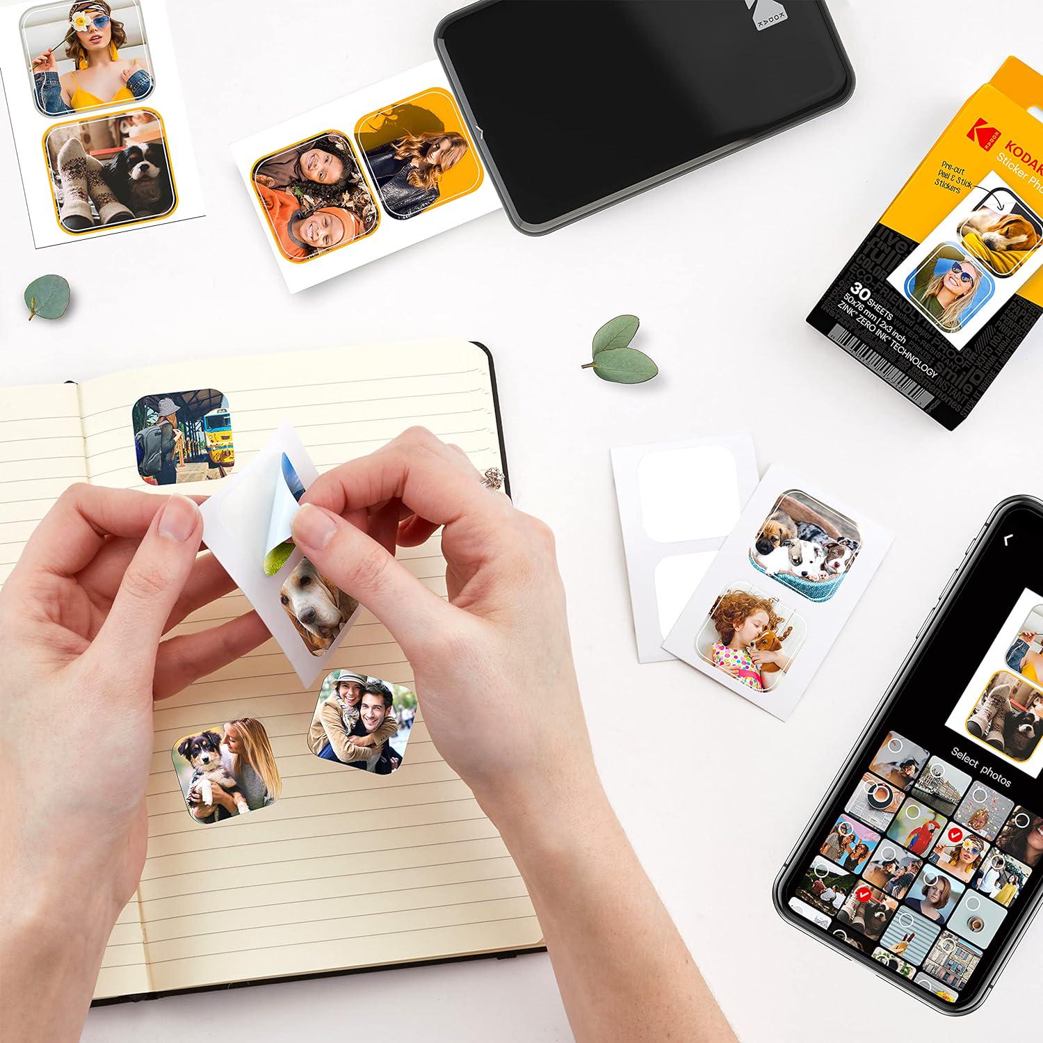 Zink KODAK 2 X3 Premium Pre-Cut Sticker Photo Paper (30 Sheets) Compatible With All KODAK 2x3 Instant Print Products Except Printomatic,