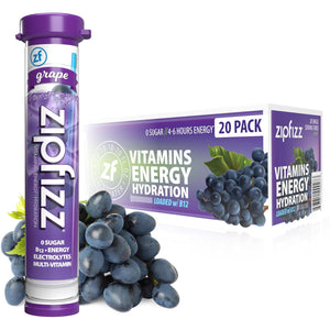 Zipfizz Daily Energy Drink Powder, Grape Flavor, 20-Pack, Sustained Energy, Rapid Hydration, Sugar-Free, Vitamin B12 & Antioxidants