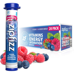 Zipfizz Daily Energy Drink Powder, Blue Raspberry, 20-Pack, Sugar-Free, Electrolyte, Vitamin B12 & Antioxidants for Rapid Hydration