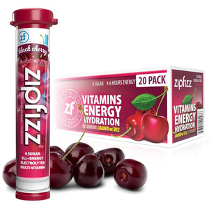 Zipfizz Daily Energy Drink Powder, Black Cherry - 20 Pack 3-in-1 Energy, Hydration, and Vitamins Sugar-Free, Electrolytes, Vitamin B12