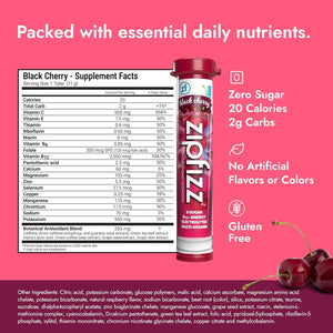 Zipfizz Daily Energy Drink Powder, Black Cherry - 20 Pack 3-in-1 Energy, Hydration, and Vitamins Sugar-Free, Electrolytes, Vitamin B12