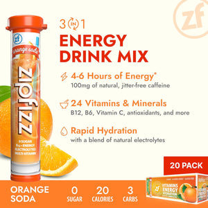 Zipfizz Daily Energy Drink Powder, Orange Soda Flavor, 20 Pack, Sugar-Free, Electrolytes & Vitamins